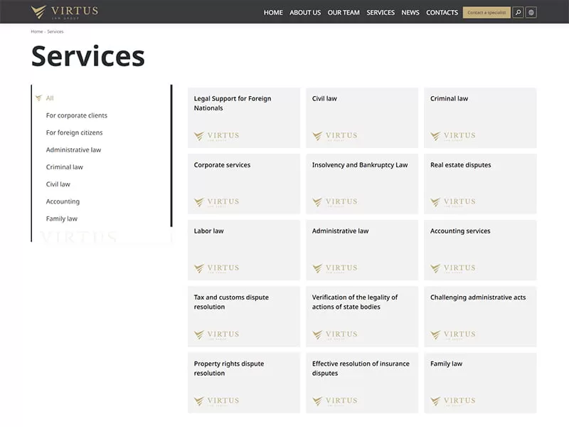 Service presentation on the website