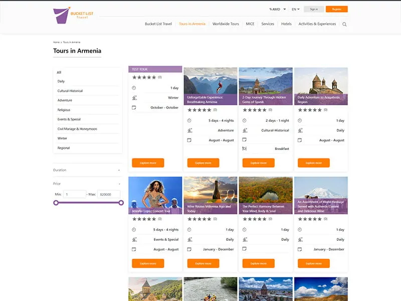 Structure of the travel portal