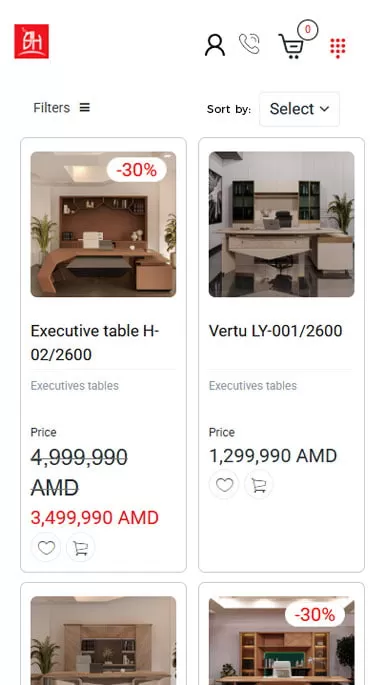 Mobile version of the online shop